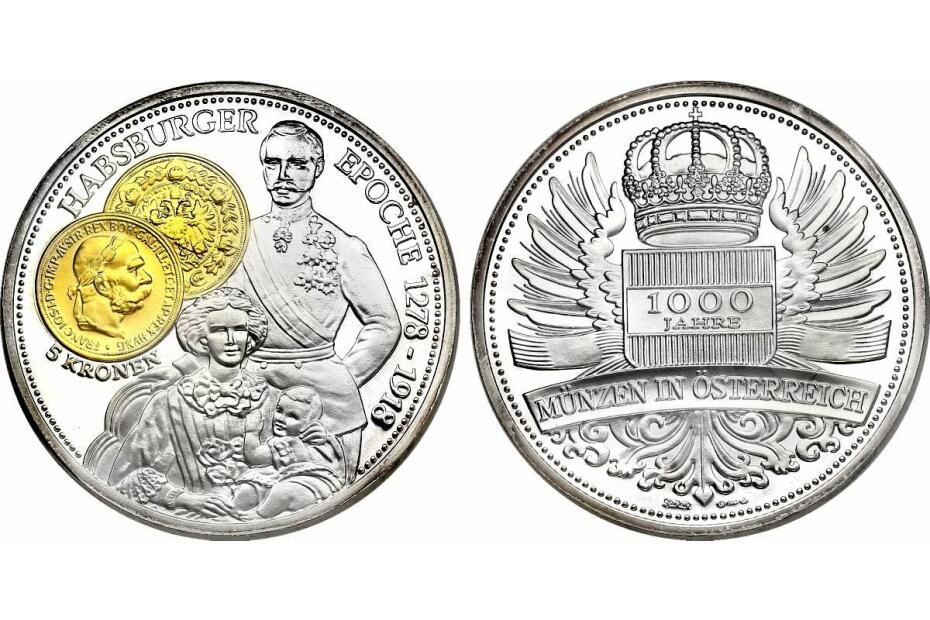 Ag-Medaille o.J. Österreich Serie Münzen in Österreich - Habsburger Epoche (Franz Joseph, Sisi, Sophie) pp. mit Goldapplikation