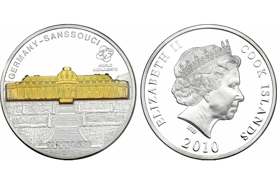 10 Dollar 2010 "Schloss Sanssouci" KM.--  pp. mit Goldapplikation