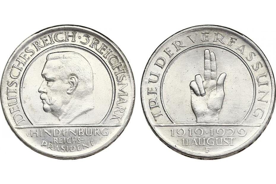 3 Reichsmark 1929 F J.340 Verfassung  stgl.