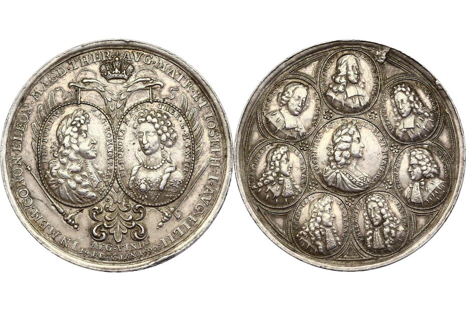 Ag-Medaille 1690 Wien "Joseph I.- Krönung in Augsburg MONT.1216 Av.kl.Rf.  vz RR