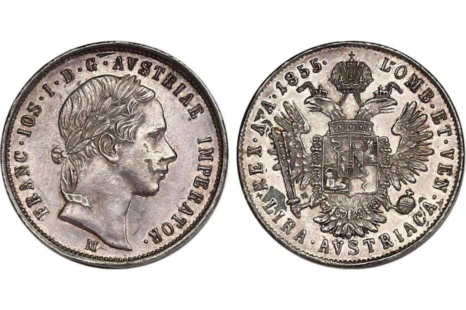 Lira 1855 M   J.307/Fr.1863  schöne Patina, vz+, RR