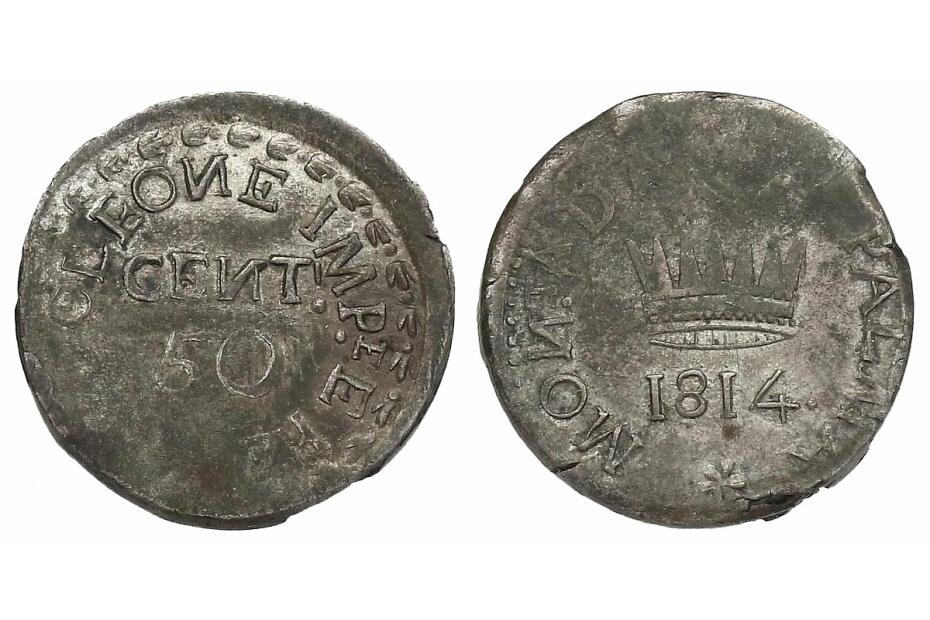 50 Centimes 1814 Palmanova Her.1222  Prägeschwäche, ss, RR