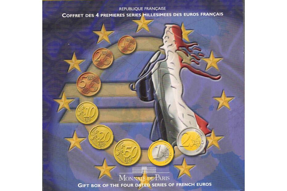 4x Kursmünzensatz 1999/2000/2001/2002 (Cent - 2 Euro)  stgl. im Blister