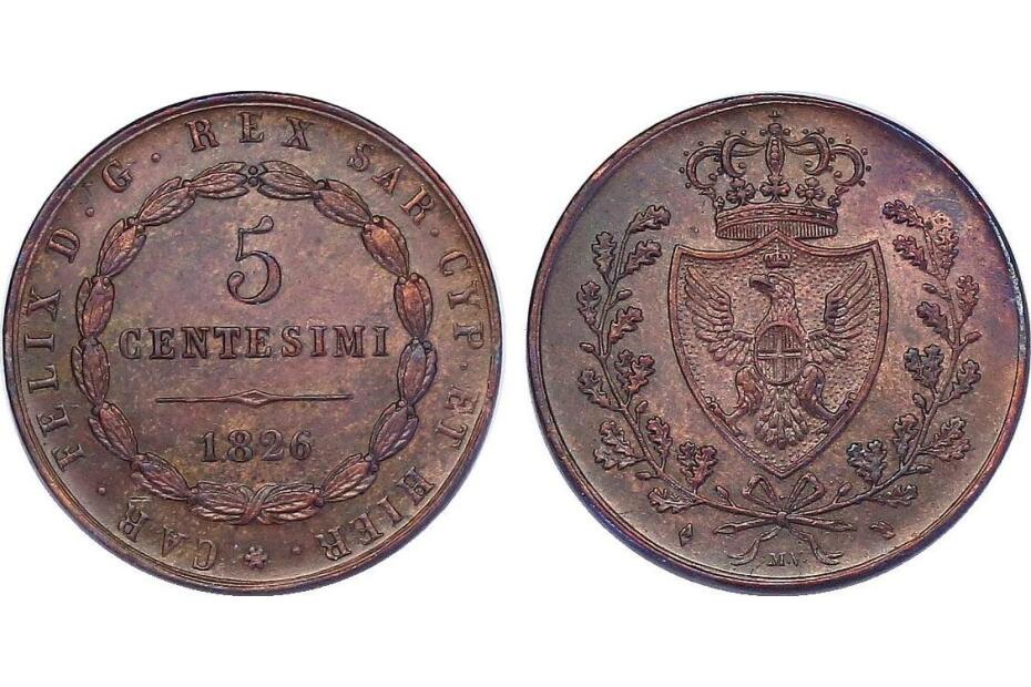 5 Centesimi 1826 L KM.100.2  Av. winz. Kratzer, stgl.