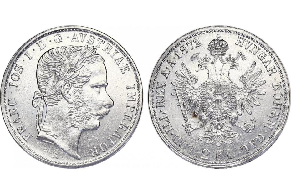 2 Gulden 1872 A J.336a/Fr.1370  f.stgl., RR