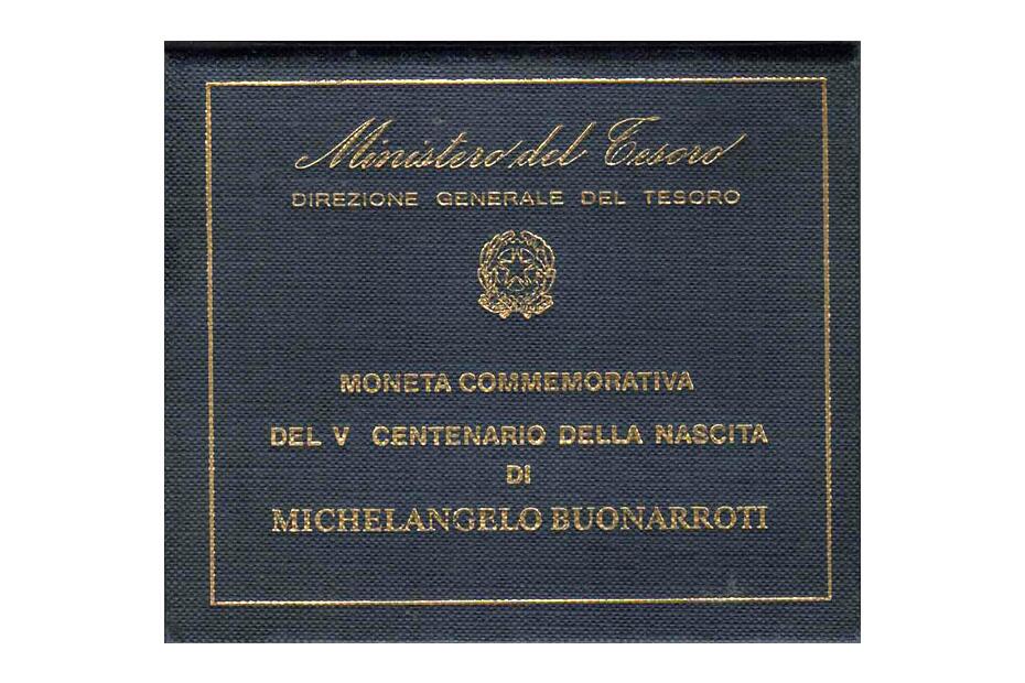 500 Lire 1975 “Michelangelo“ KM.104  fleckig, stgl. im Originalblister