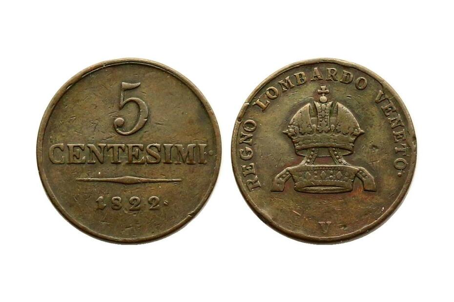 5 Centesimi 1822 V J.222/Fr.671  ss+