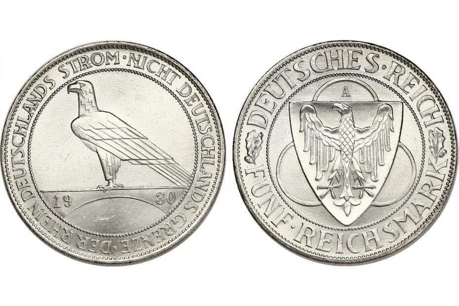 5 Reichsmark 1930 A Rheinstrom  J.346  f.stgl. 