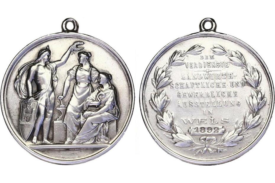 Ag- Medaille 1892 "Landwirtschaftliche Ausstelung in Wels"  37mm, vz