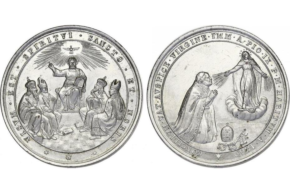 Ag-Medaille Pius IX. (1846 - 1878) "1. Vatikanisches Konzil" (48mm)  vz-stgl.
