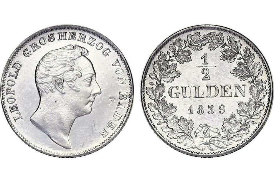 1/2 Gulden 1839  AKS.97 Av.min.Druckst, stgl. 