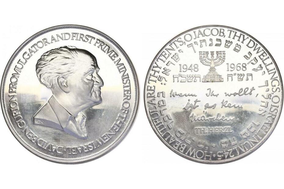Ag-Medaille 1968 "David Ben Gurion" 50mm, 40.5g, Av.l. ber., pp