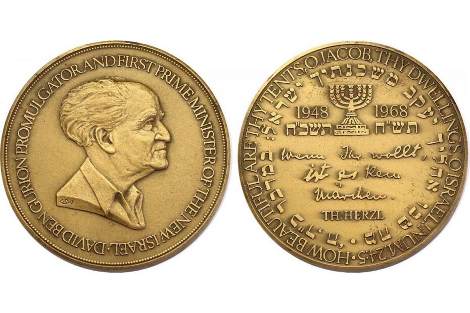 Br-Medaille 1968 "David Ben Gurion" 50mm, vz-stgl.