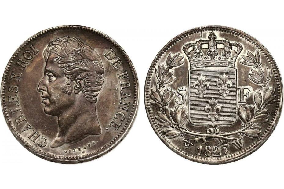 5 Francs 1827 W Lille KM.728.13  dunkle Patina, f.vz