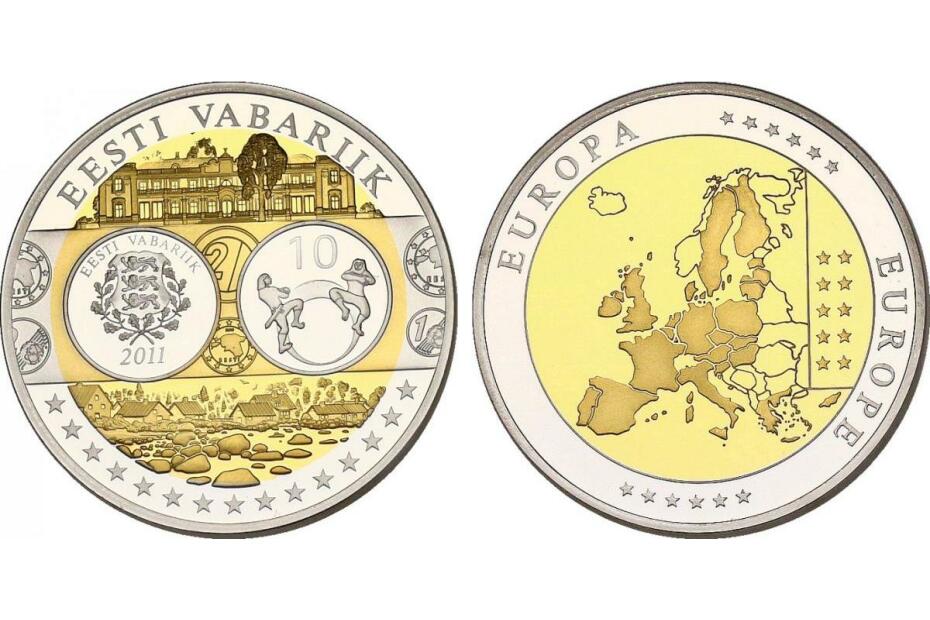 Medaille o.J. Erstabschlag Estland (10 Euro 2011) pp. vergoldet, versilbert