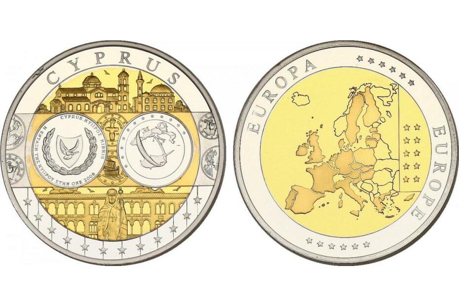 Medaille o.J. Erstabschlag Zypern (5 Euro 2008) pp. vergoldet, versilbert