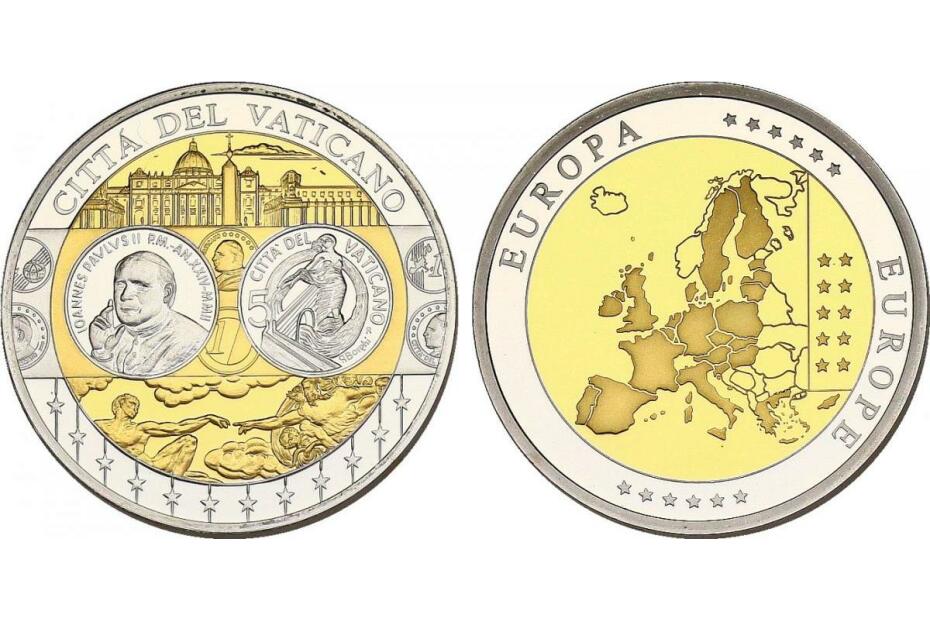 Medaille o.J. Erstabschlag Vatikan (5 Euro 2002) pp. vergoldet, versilbert