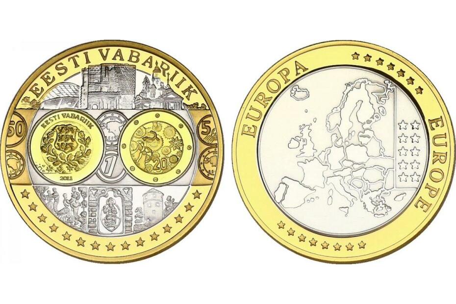 Medaille o.J. Erstabschlag Estland (20 Euro 2011) pp. vergoldet, versilbert