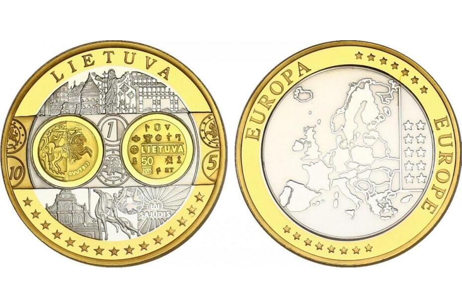 Medaille o.J. Erstabschlag Litauen (50 Euro 2015) pp. vergoldet, versilbert