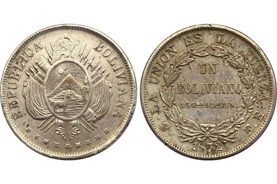 Boliviano 1872 FE KM.160.1 ss+