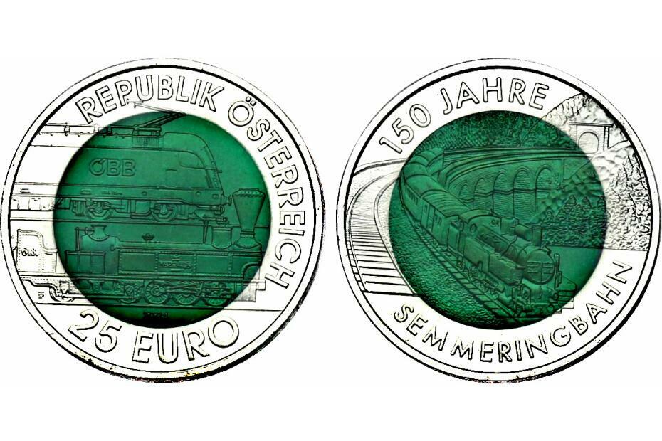 25 Euro 2004 "150 Jahre Semmeringbahn" lose in Kapsel, mit Zert,   hgh,