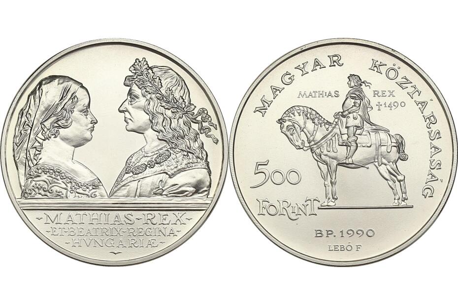 500 Forint 1990 "King Mathias + Queen Beatrix" KM.679  stgl.